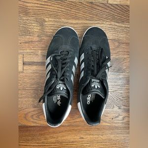 Black suede with metallic Adidas Gazelles